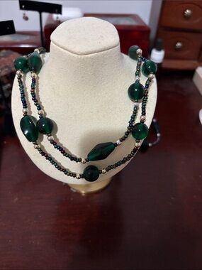 Classic Green Beaded Multi-Strand Necklace 2 at 30 inches each